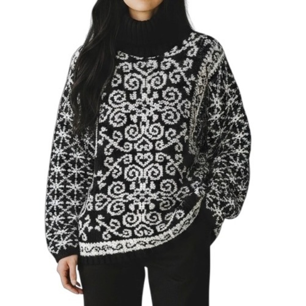 Casual Corner Vintage NWT Black‎ & White Lambswool Blend Turtleneck Sweater XL